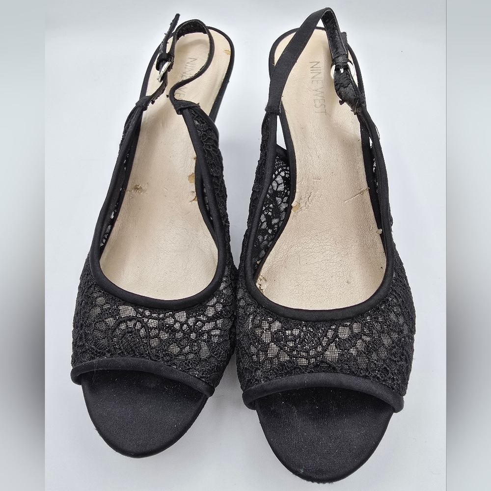 Nine West - Black Lace Slingback Open-Toe Heel Pumps Shoes